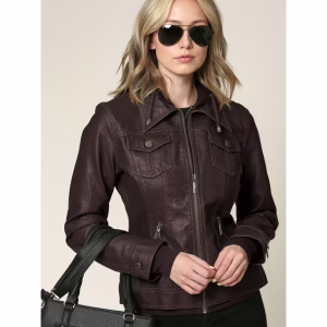 Made by Johnny Women's Faux Leather Jacket with Hoodie XXL COFFEE