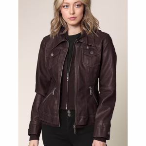 Made by Johnny Women's Faux Leather Jacket with Hoodie S COFFEE